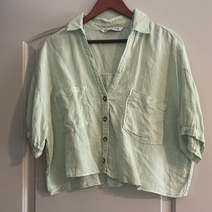 Zara 100% linen crop shirt